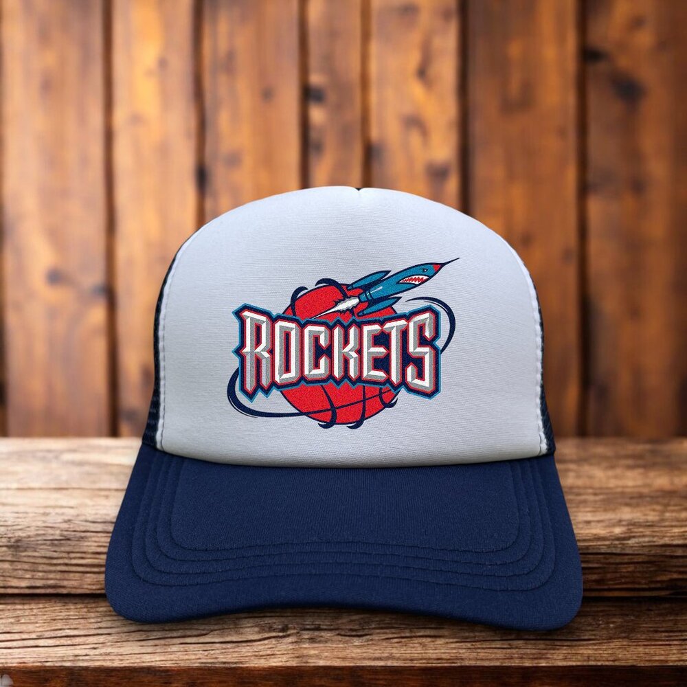 Houston Rockets Mens Trucker Hat Navy Snapback Retro Basketball Logo Ball Cap